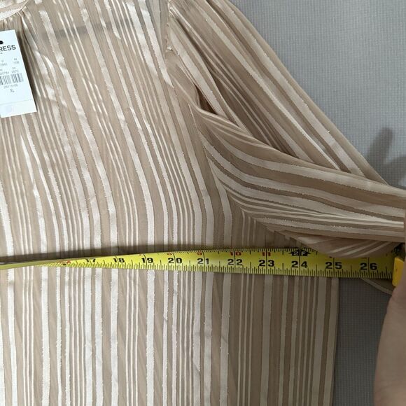 Express Women Blouse Extra Large Gold Satin Striped Long Sleeve Button Neck New - Picture 6 of 10